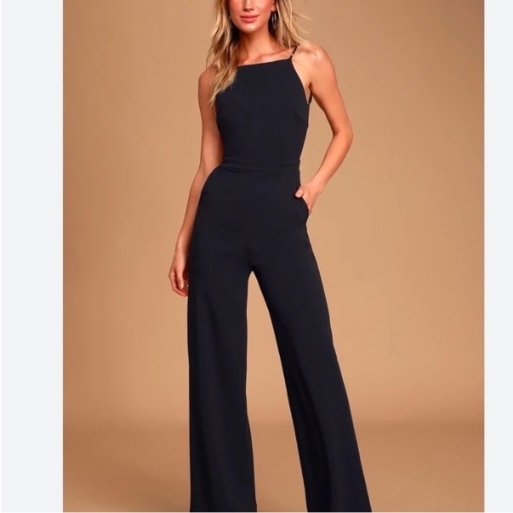 Lulus Elegant Black Backless Jumpsuit